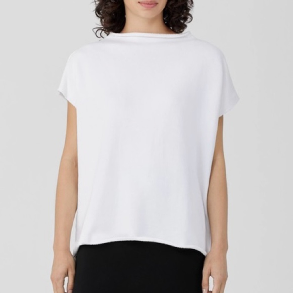 Eileen Fisher White Boxy Cap-Sleeve Sweatshirt